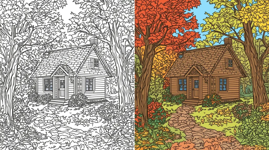 A Peaceful Fall Cottage Surrounded by Leaves-min